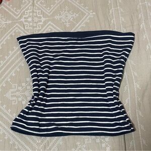 Hollister Navy and White Striped Crop Top